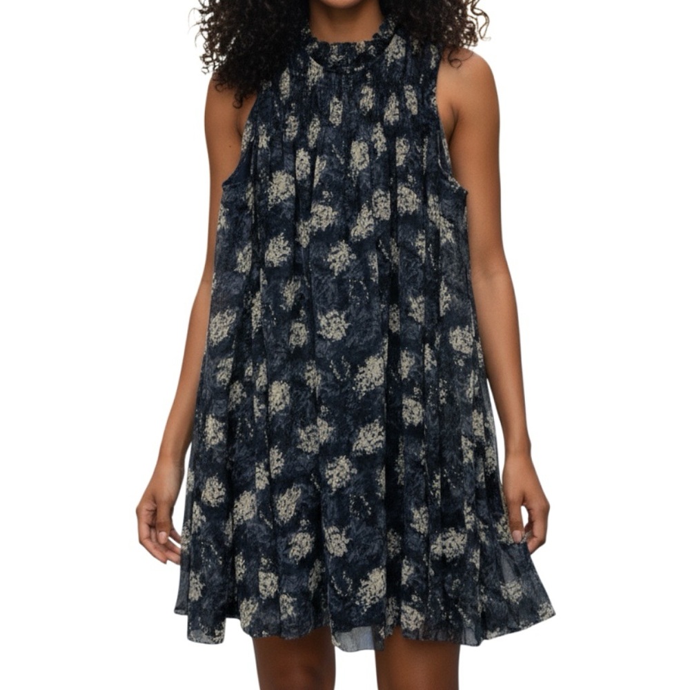 Joie NWT Limited Edition Baltic Print Blue Keyhole Detail Sheer Lined Mini Dress